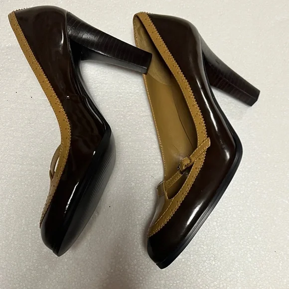 🆕 Lauren Ralph Lauren Two-Tone Brown Heels - Picture 3 of 7